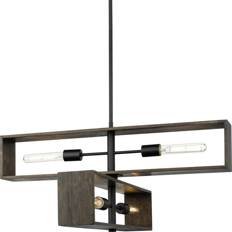 Boundary Collection Four-Light Matte Black Roasted Chicory Modern Chandelier by Progress