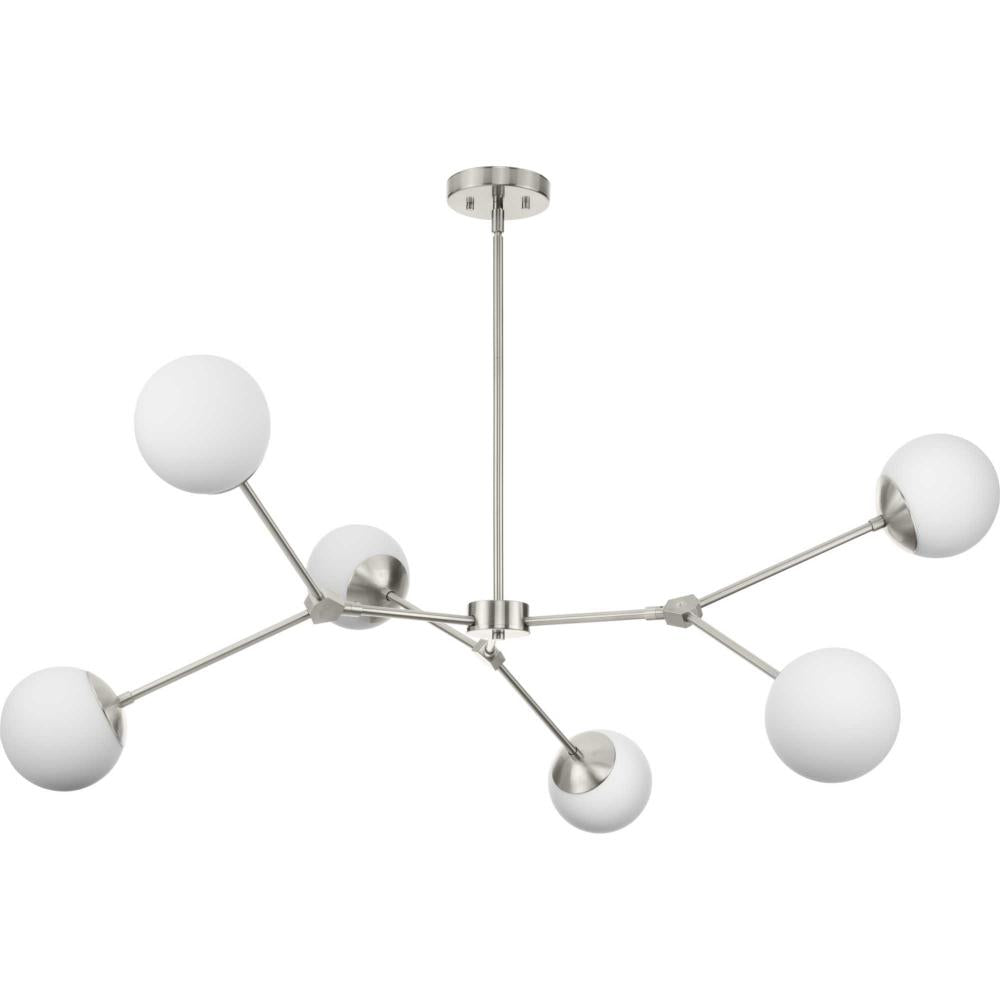 Haas Collection Six-Light Brushed Nickel Mid-Century Modern Chandelier by Progress