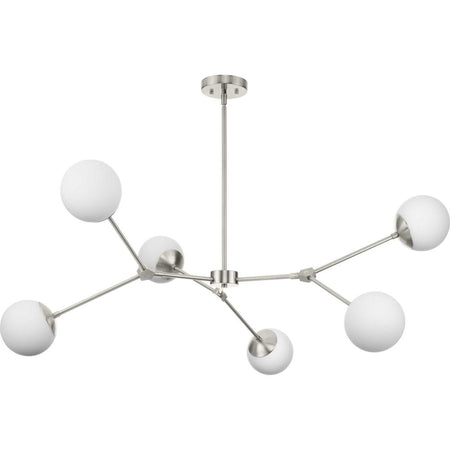 Haas Collection Six-Light Brushed Nickel Mid-Century Modern Chandelier by Progress