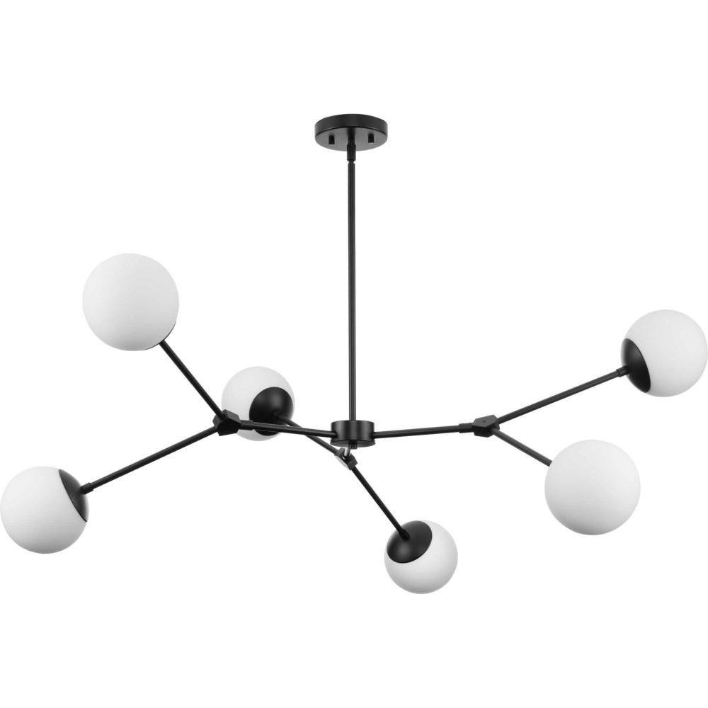 Haas Collection Six-Light Matte Black Mid-Century Modern Chandelier by Progress