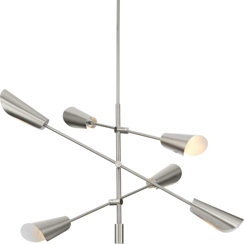 Cornett Collection Six-Light Brushed Nickel Contemporary Chandelier by Progress