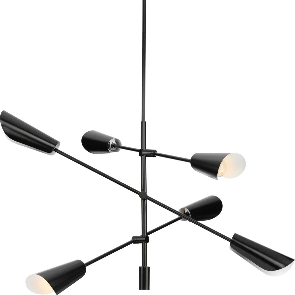 Cornett Collection Six-Light Matte Black Contemporary Chandelier by Progress