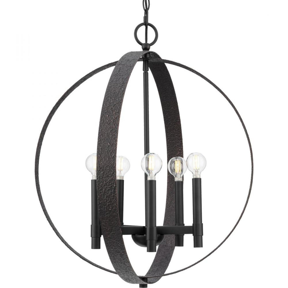 Allegheny Collection Five-Light Matte Black Rustic Modern Pendant by Progress