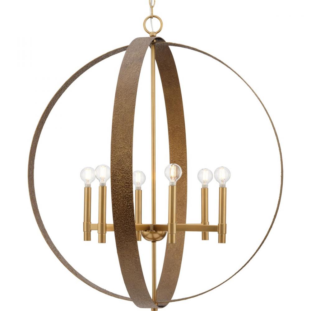 Allegheny Collection Six-Light Soft Gold Rustic Modern Pendant by Progress