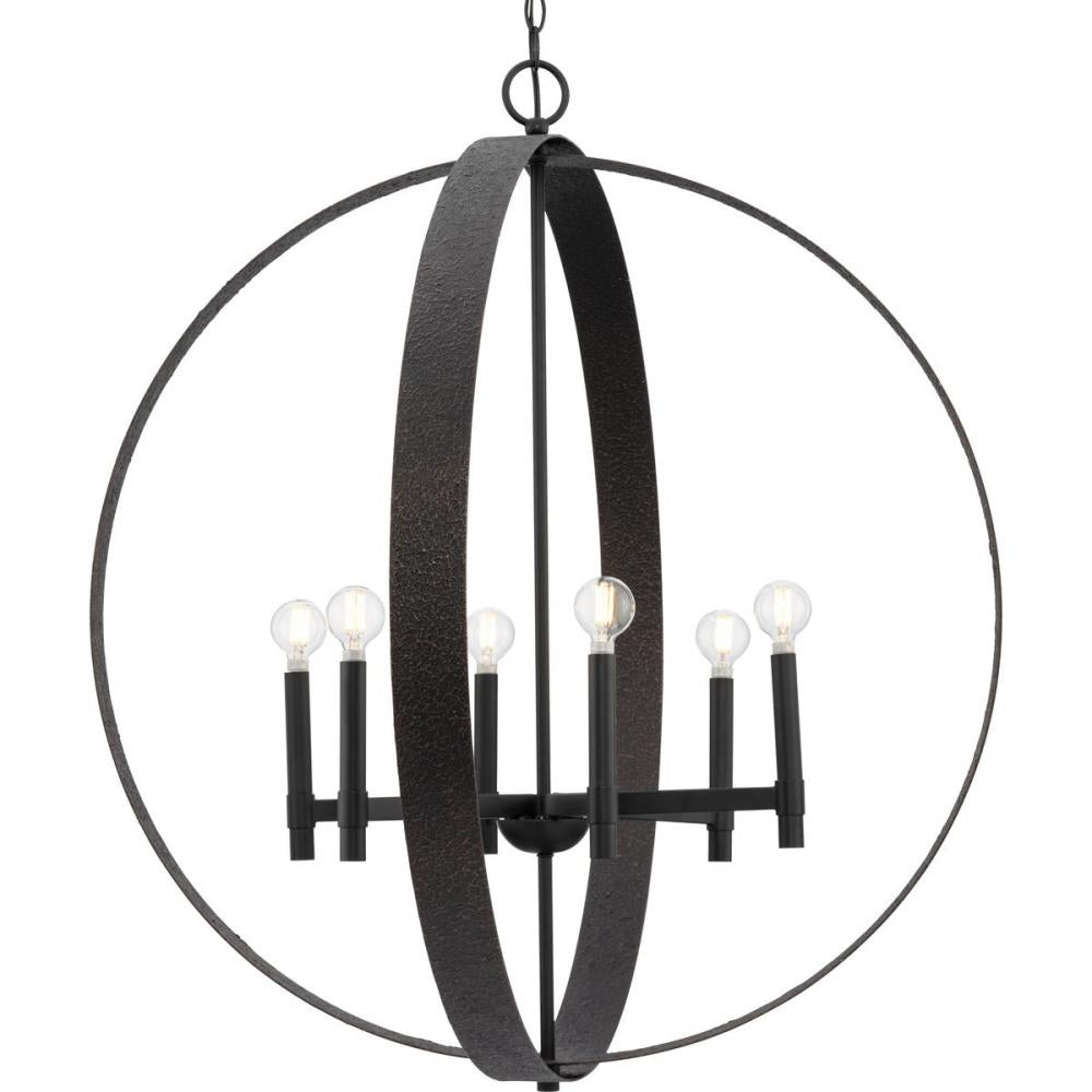 Allegheny Collection Six-Light Matte Black Rustic Modern Pendant by Progress