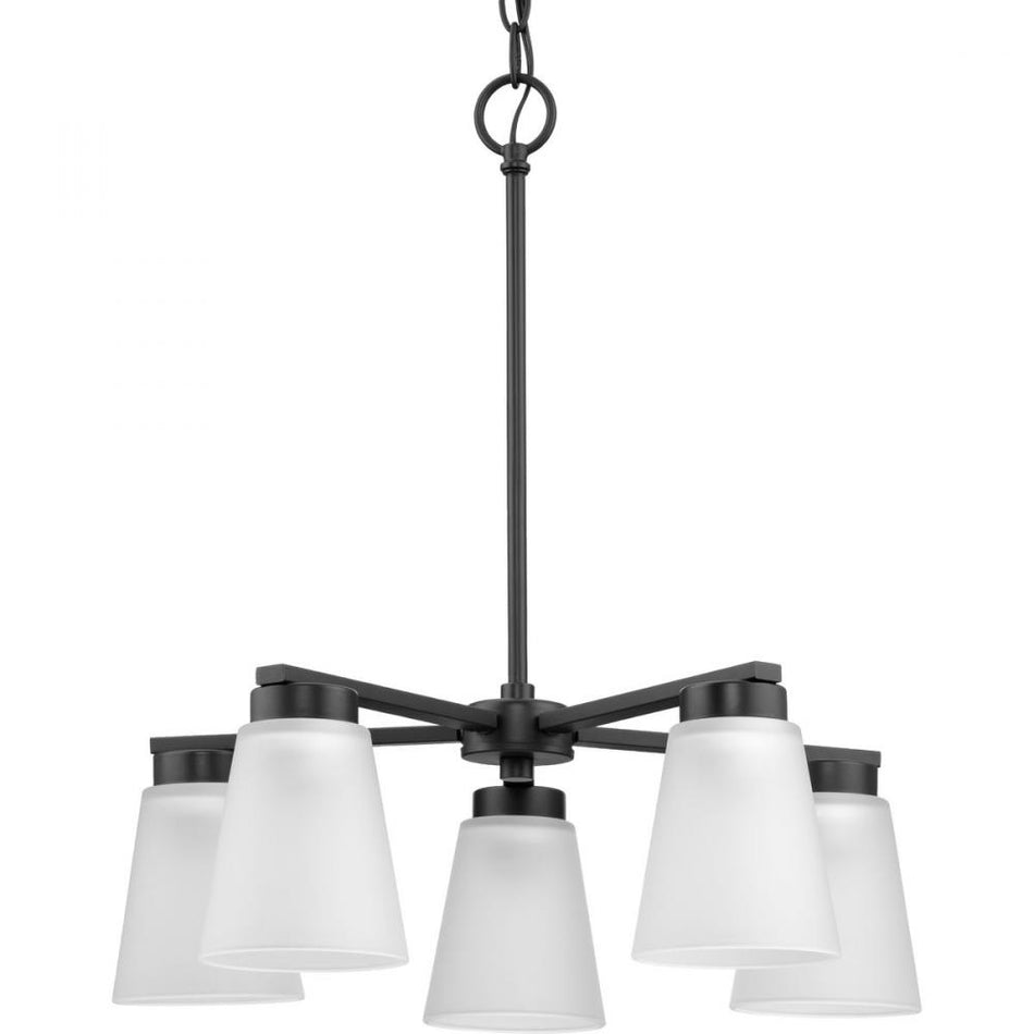 Tanner Collection Five-Light Matte Black Transitional Chandelier by Progress