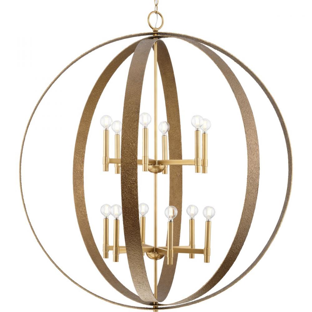 Allegheny Collection Twelve-Light Soft Gold Rustic Modern Pendant by Progress