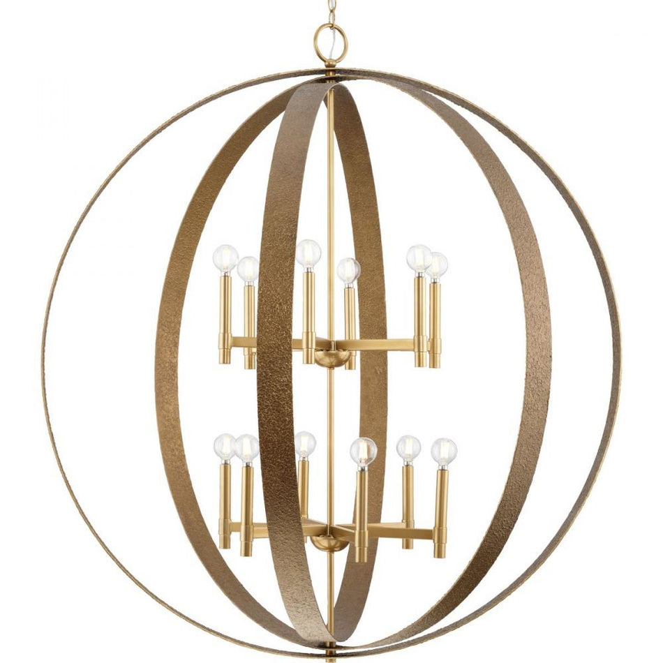 Allegheny Collection Twelve-Light Soft Gold Rustic Modern Pendant by Progress