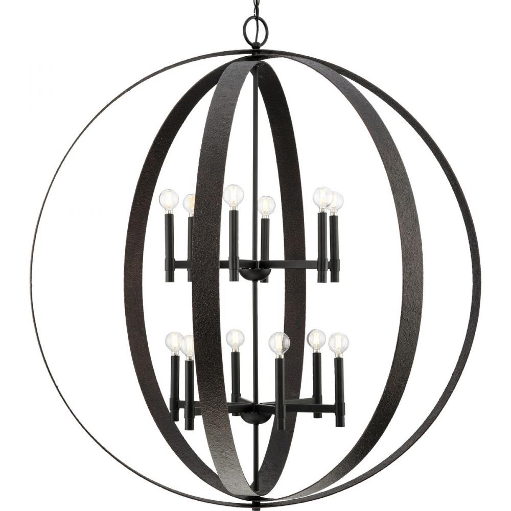 Allegheny Collection Twelve-Light Matte Black Rustic Modern Pendant by Progress