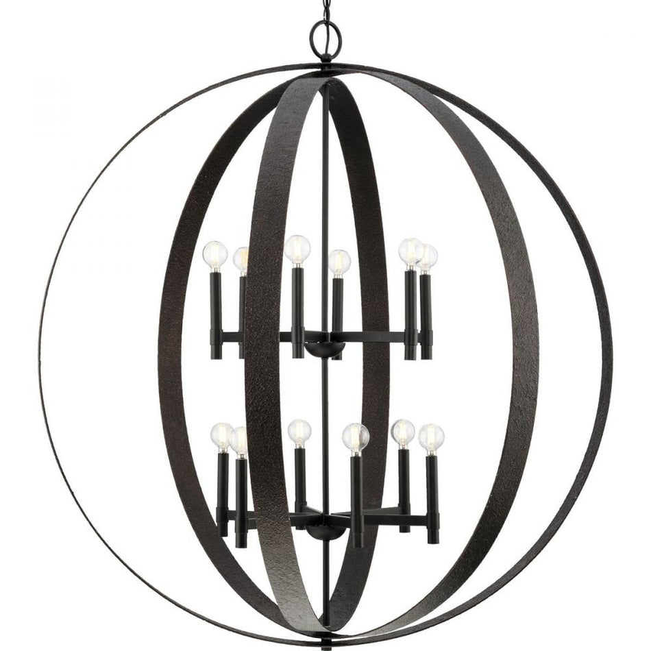 Allegheny Collection Twelve-Light Matte Black Rustic Modern Pendant by Progress
