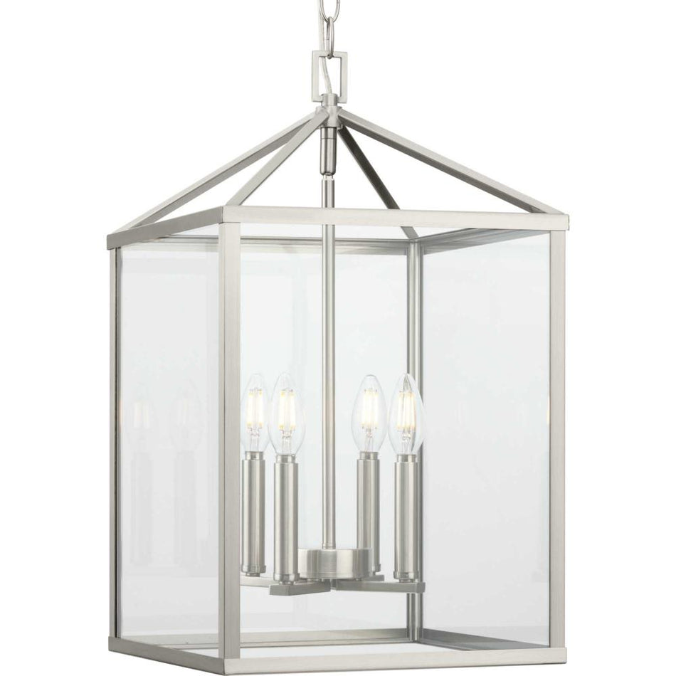 Hilllcrest Collection Four-Light Brushed Nickel Transitional Hall & Foyer Light by Progress