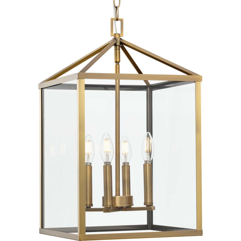 Hilllcrest Collection Four-Light Vintage Brass Transitional Hall & Foyer Light by Progress