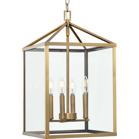 Hilllcrest Collection Four-Light Vintage Brass Transitional Hall & Foyer Light by Progress