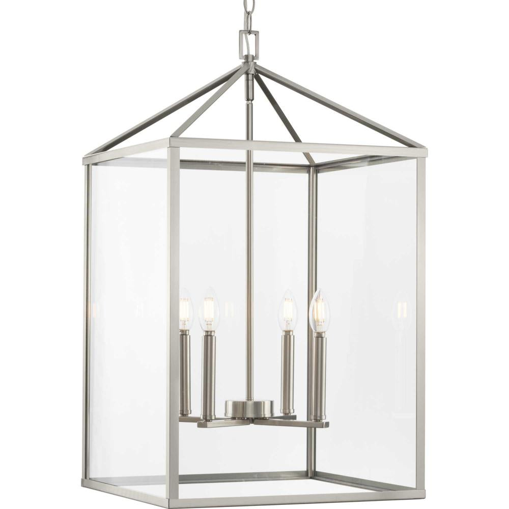 Hilllcrest Collection Four-Light Brushed Nickel Transitional Hall & Foyer Light by Progress