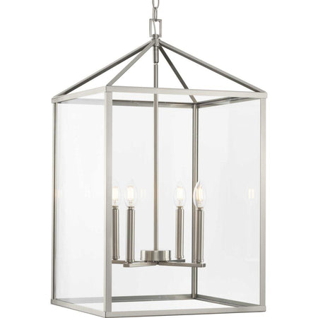 Hilllcrest Collection Four-Light Brushed Nickel Transitional Hall & Foyer Light by Progress