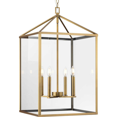Hilllcrest Collection Four-Light Vintage Brass Transitional Hall & Foyer Light by Progress