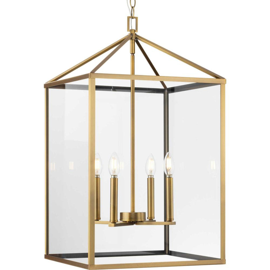 Hilllcrest Collection Four-Light Vintage Brass Transitional Hall & Foyer Light by Progress