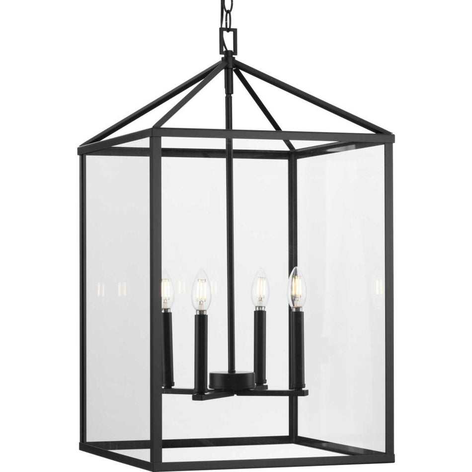 Hilllcrest Collection Four-Light Matte Black Transitional Hall & Foyer Light by Progress