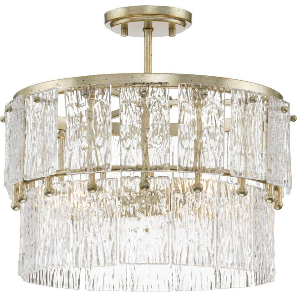 Chevall Collection Three-Light Gilded Silver Modern Organic Pendant by Progress