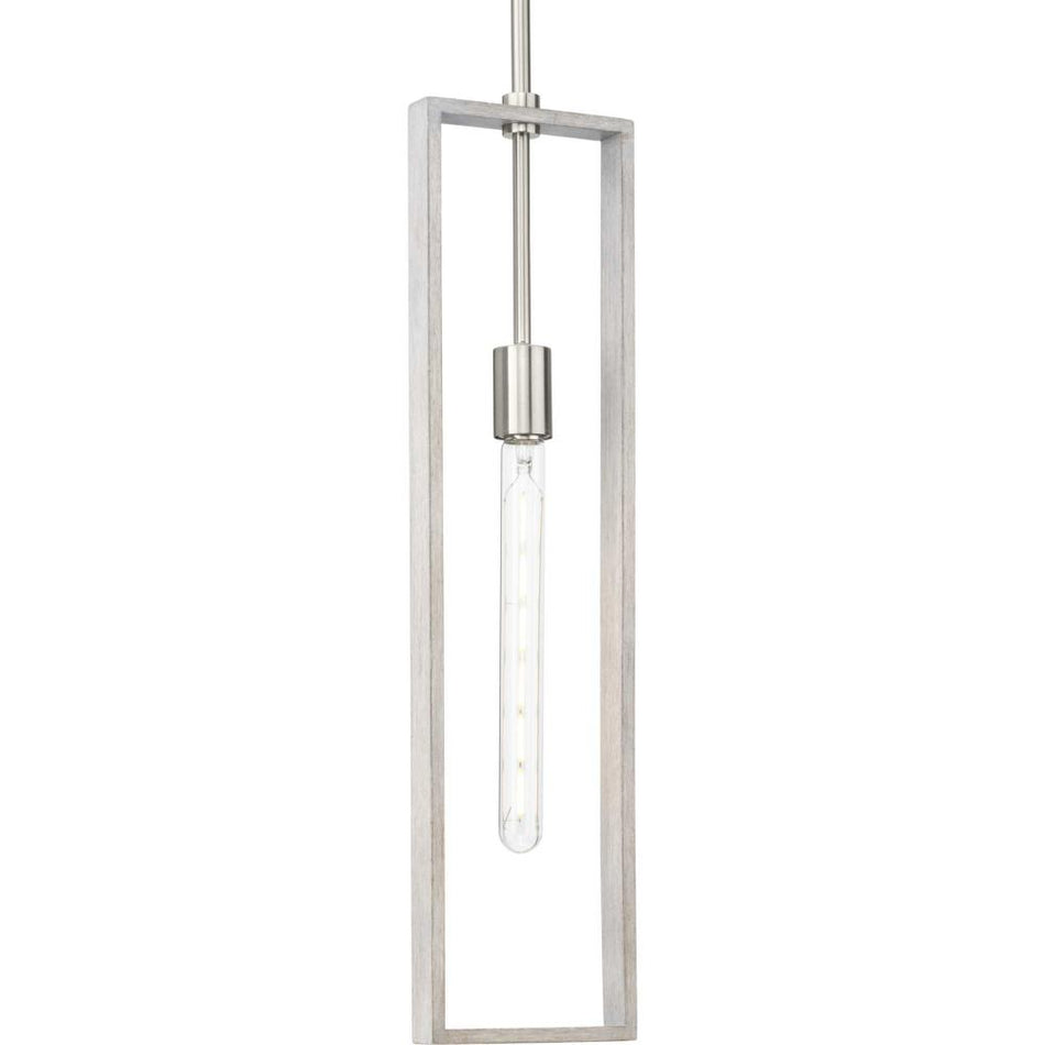 Boundary Collection One-Light Brushed Nickel Grey Washed Oak Modern Pendant by Progress