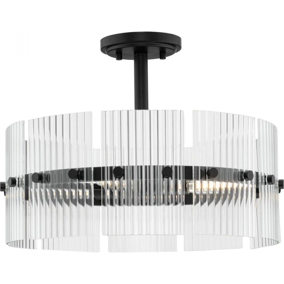 Seville Collection Four-Light Matte Black Contemporary Pendant by Progress
