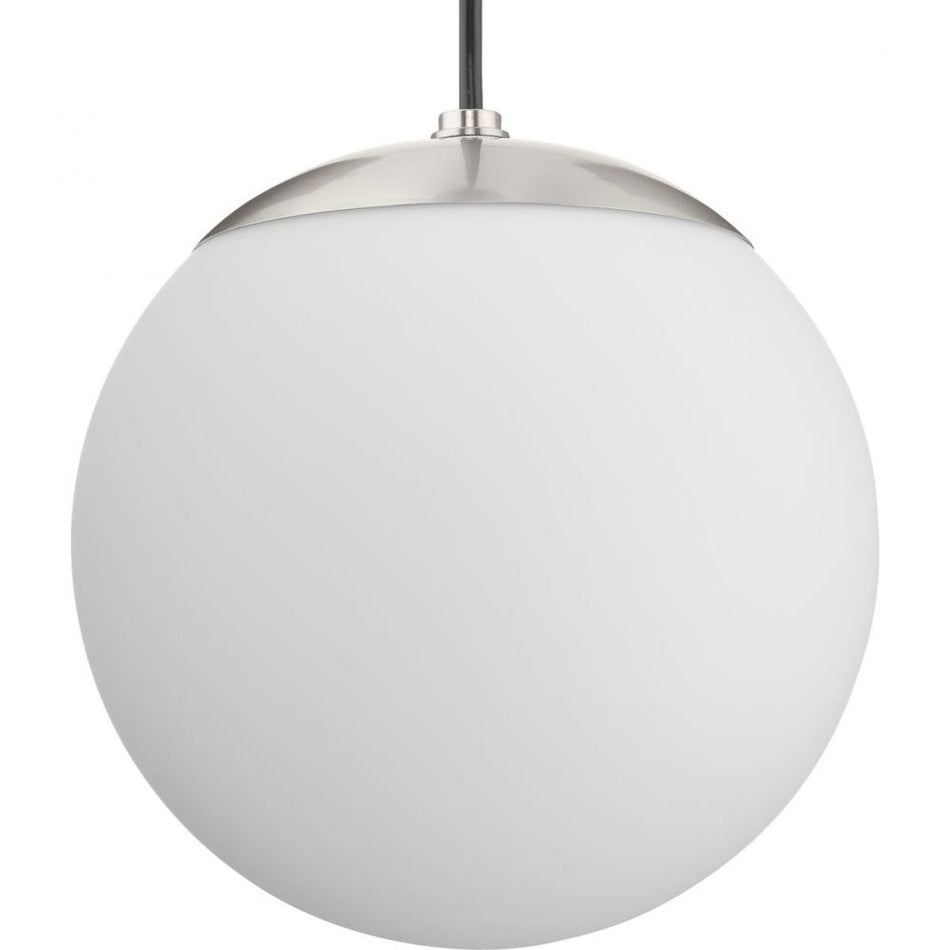 Atwell Collection Brushed Nickel and Opal Glass Globe Small Hanging Pendant Light by Progress