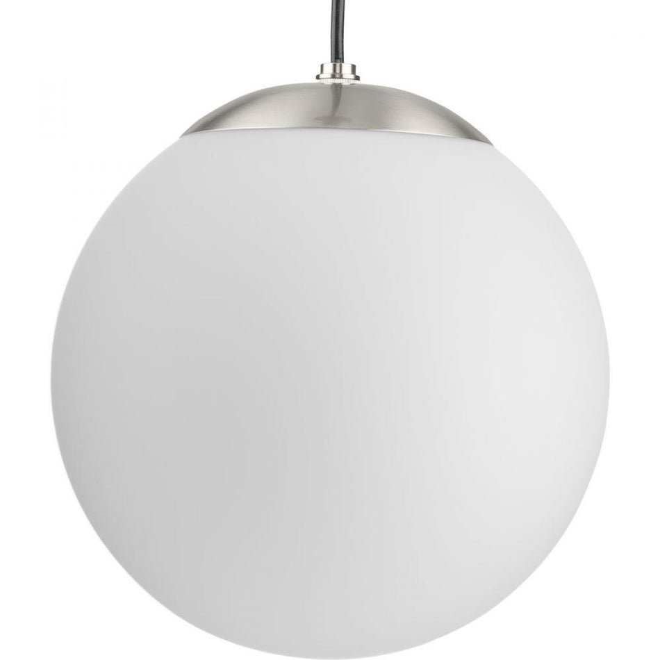 Atwell Collection Brushed Nickel and Opal Glass Globe Medium Hanging Pendant Light by Progress