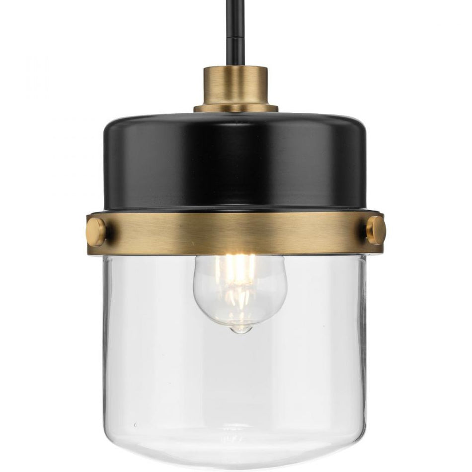 Beckner Collection One-Light Matte Black Clear Glass Urban Industrial Pendant Light by Progress