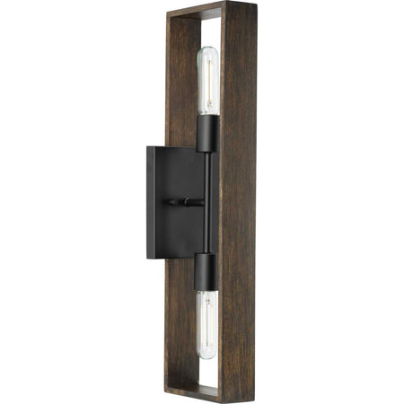 Boundary Collection Two-Light Matte Black Roasted Chicory Modern Wall Bracket by Progress