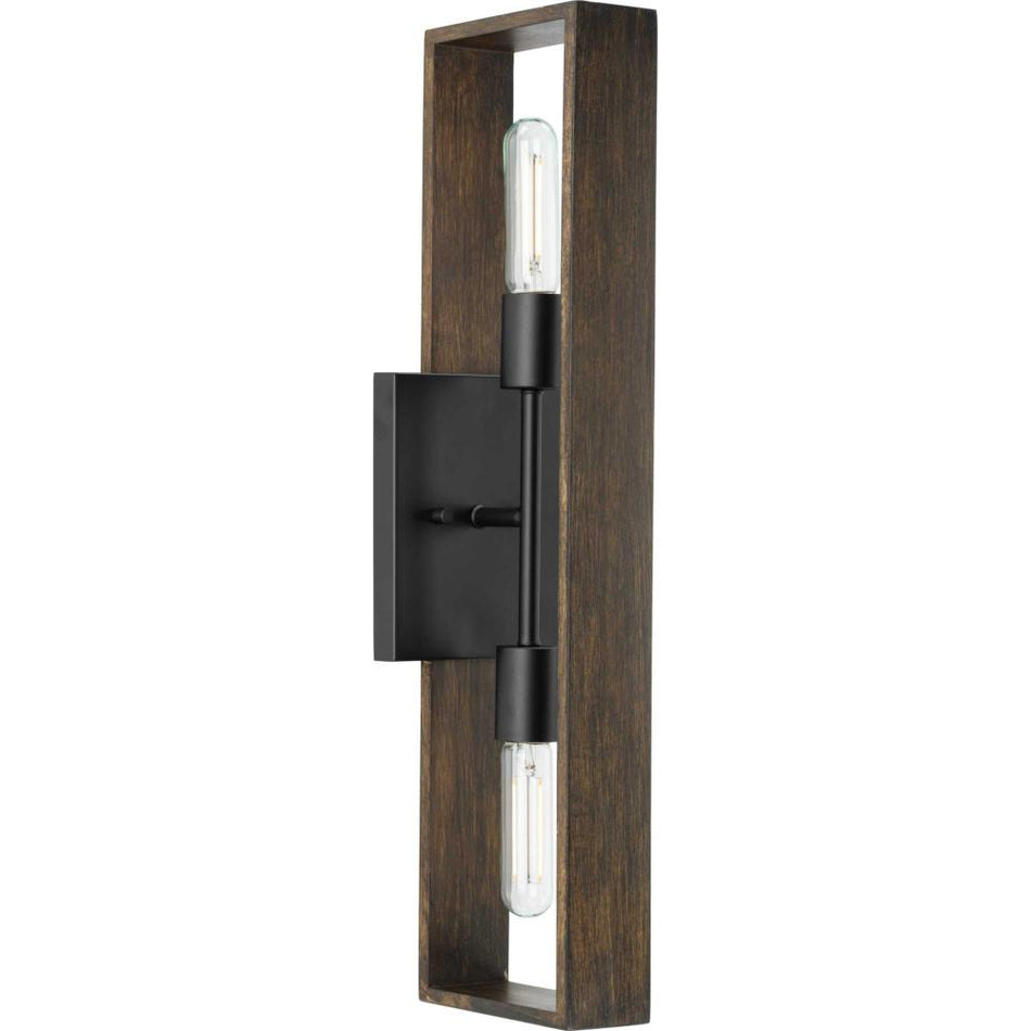 Boundary Collection Two-Light Matte Black Roasted Chicory Modern Wall Bracket by Progress