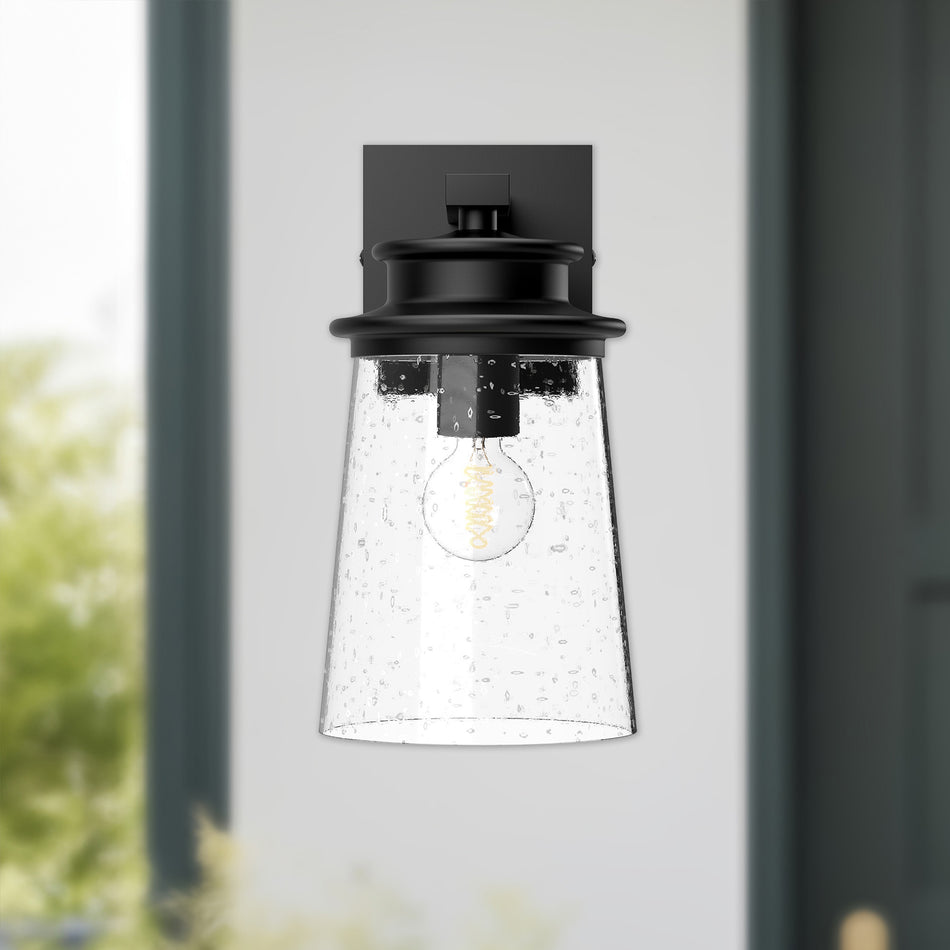 Quincy 6-in Clear Bubble Glass/Textured Black 1 Light Exterior Wall Sconce by ALORA MOOD