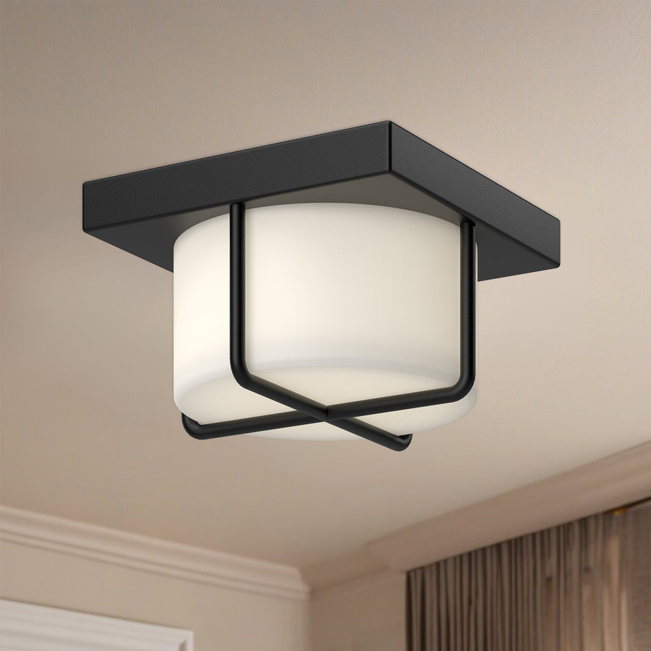 Regalo 7-in Black/Opal Glass LED Flush Mount by KUZCO