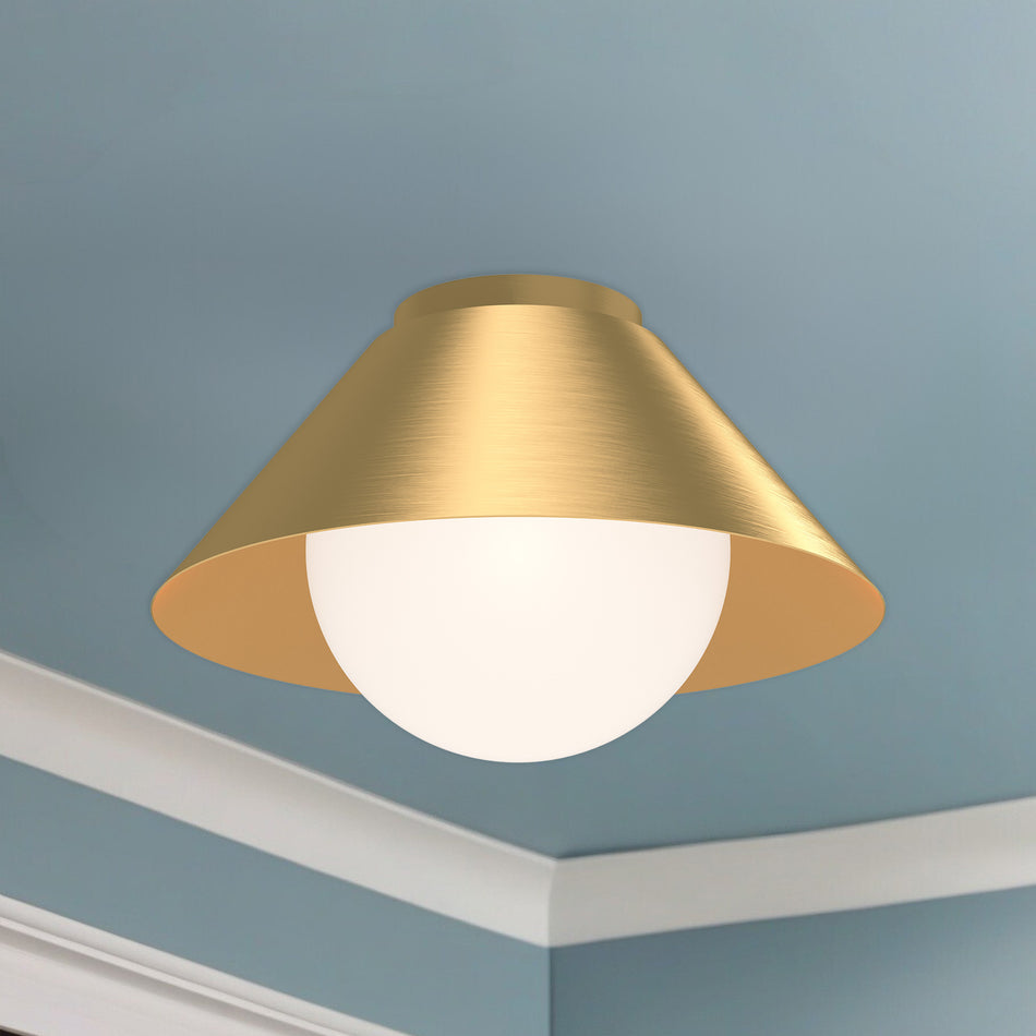 Remy 14-in Brushed Gold/Opal Glass 1 Light Flush Mount by ALORA MOOD