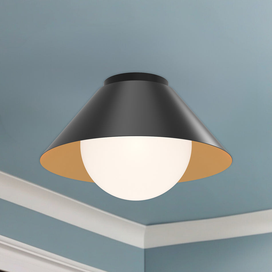 Remy 14-in Matte Black/Opal Glass 1 Light Flush Mount by ALORA MOOD