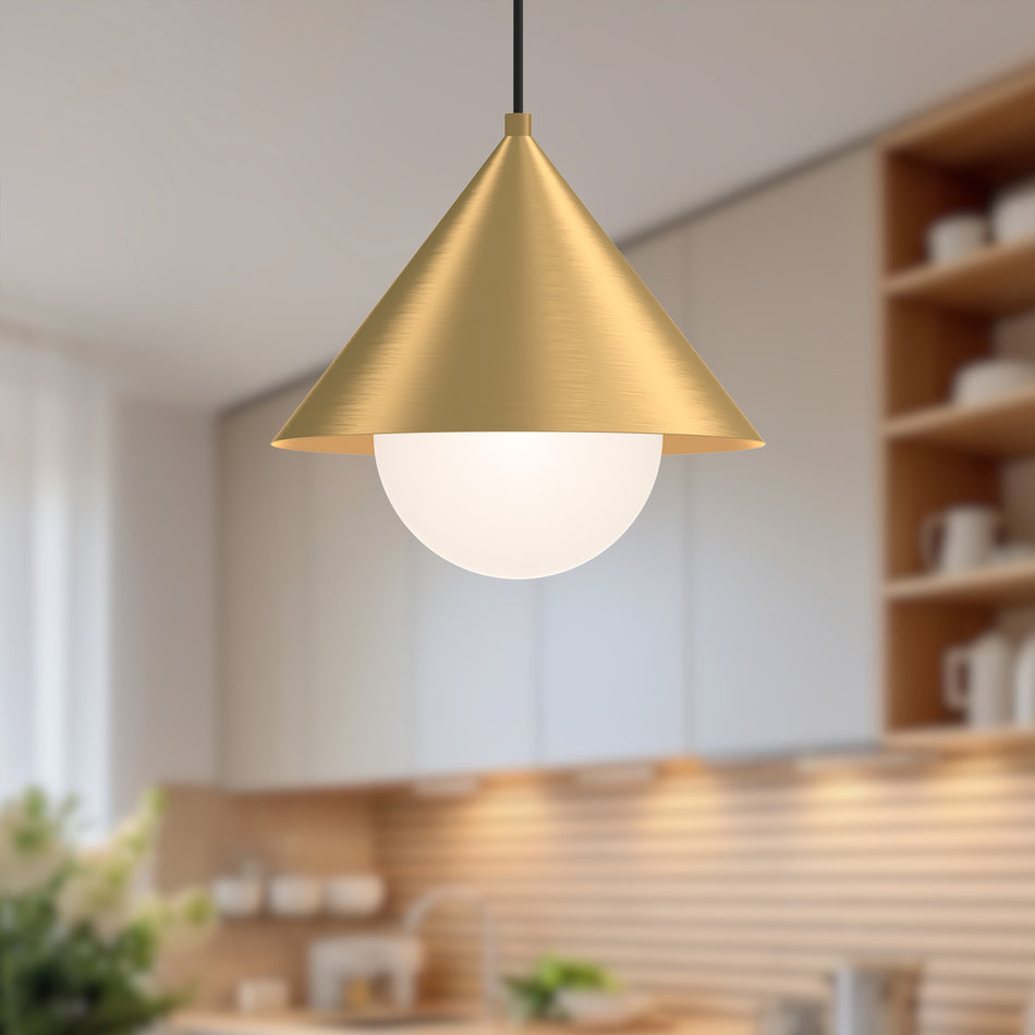 Remy 14-in Brushed Gold/Opal Glass 1 Light Pendant by ALORA MOOD