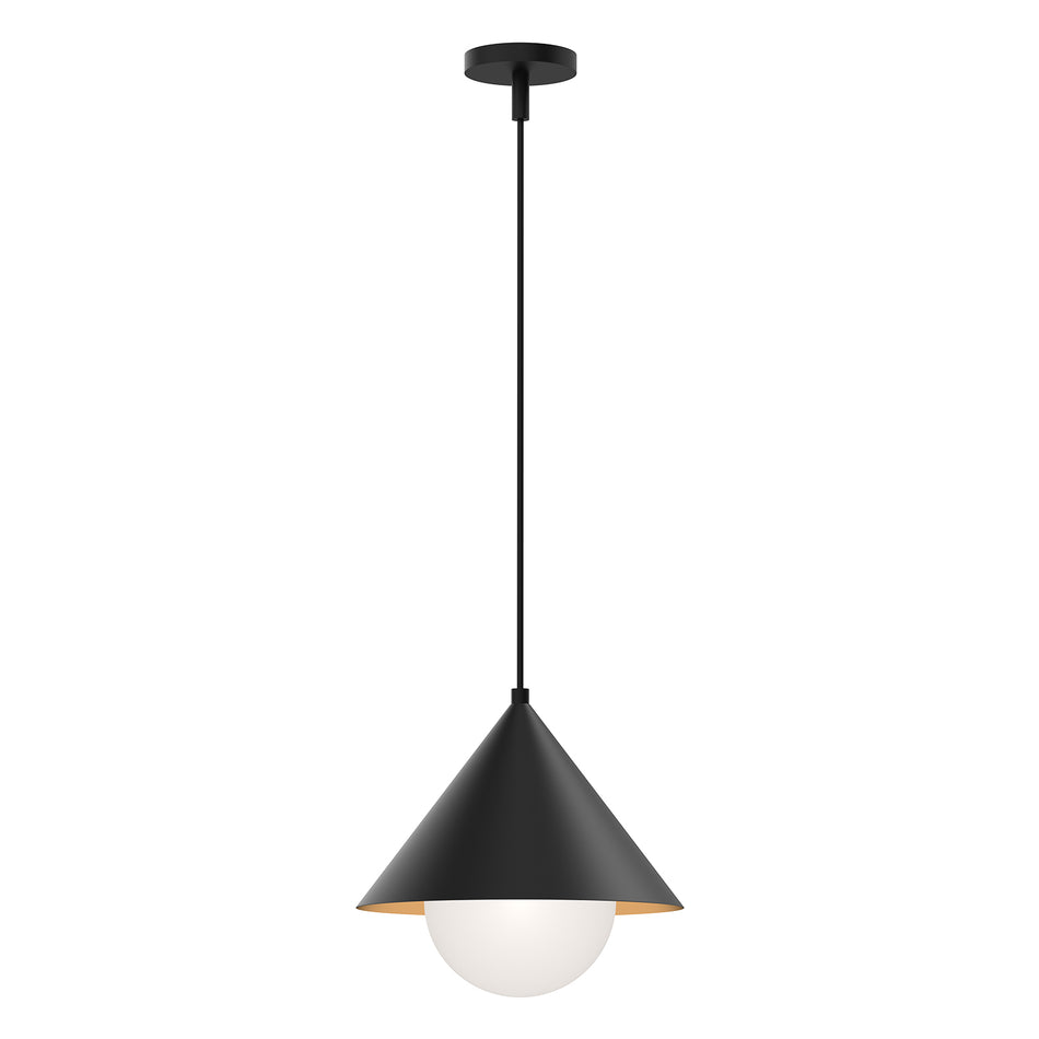 Remy 14-in Matte Black/Opal Glass 1 Light Pendant