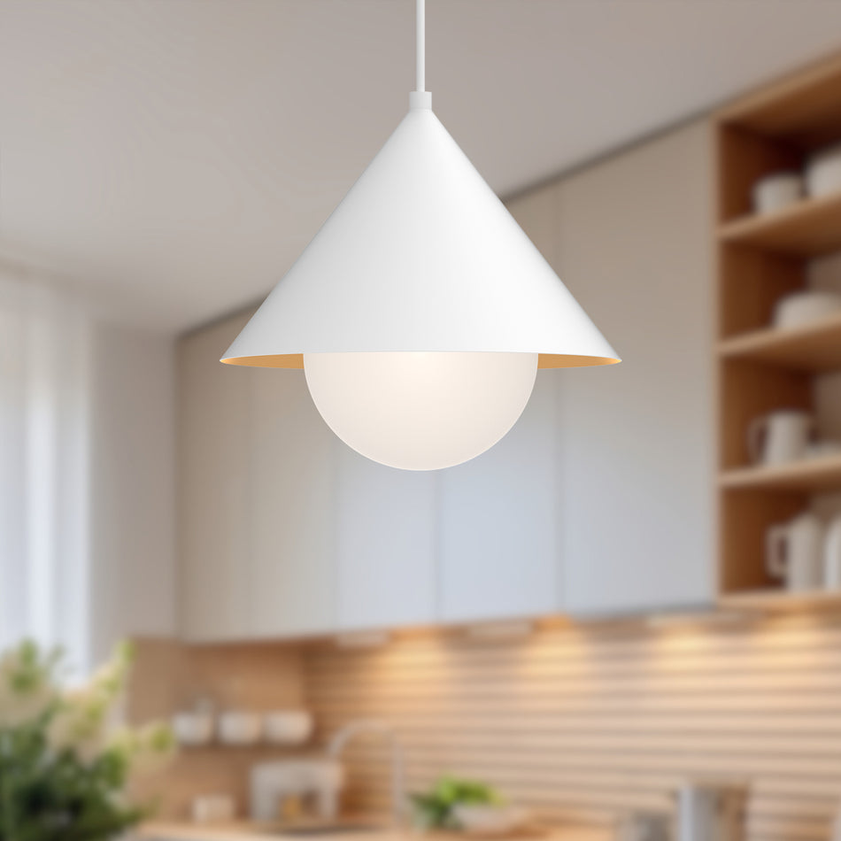 Remy 14-in White/Opal Glass 1 Light Pendant by ALORA MOOD