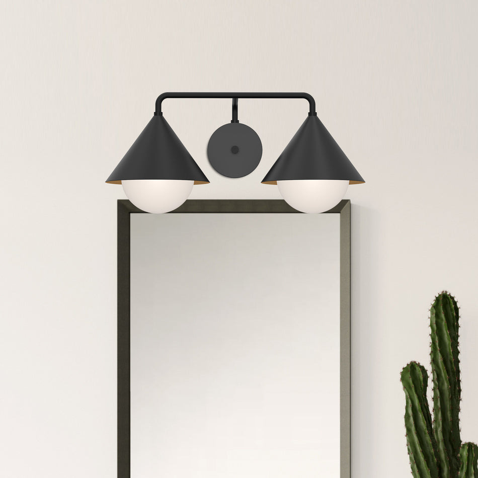 Remy 21-in Matte Black/Opal Glass 2 Lights Vanity by ALORA MOOD