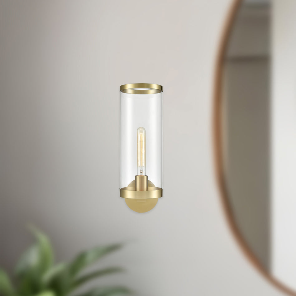 Revolve Ii Clear Glass/Natural Brass 1 Light Wall/Vanity by ALORA