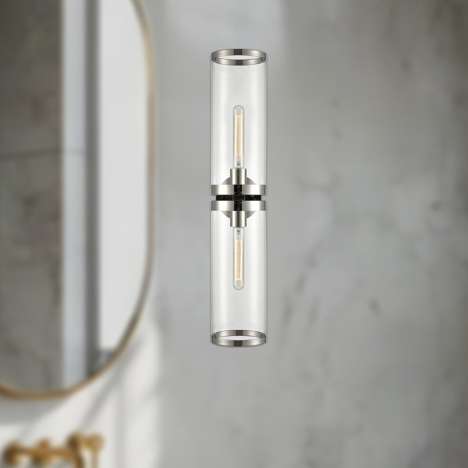 Revolve Ii Clear Glass/Polished Nickel 2 Lights Wall/Vanity by ALORA