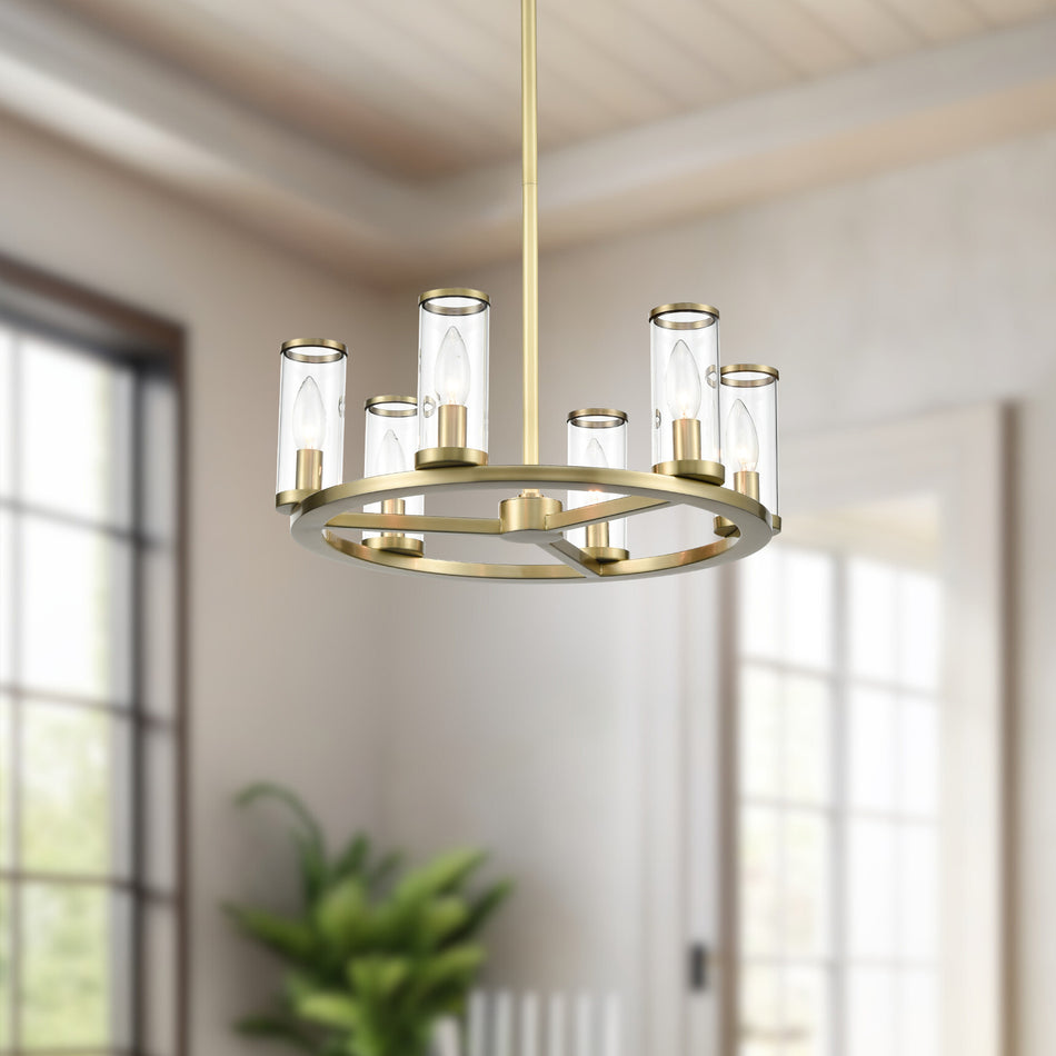 Revolve Clear Glass/Natural Brass 6 Lights Chandeliers by ALORA