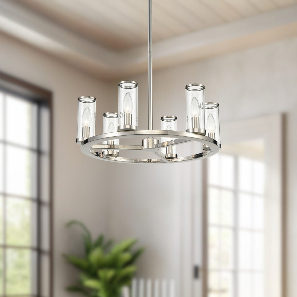 Revolve Clear Glass/Polished Nickel 6 Lights Chandeliers by ALORA