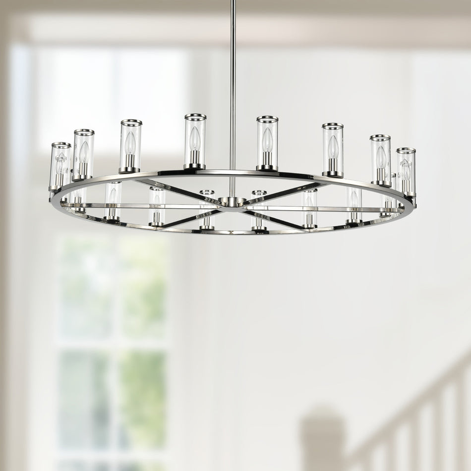 Revolve Clear Glass/Polished Nickel 18 Lights Chandeliers by ALORA