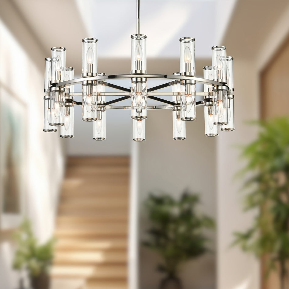 Revolve Clear Glass/Polished Nickel 24 Lights Chandeliers by ALORA