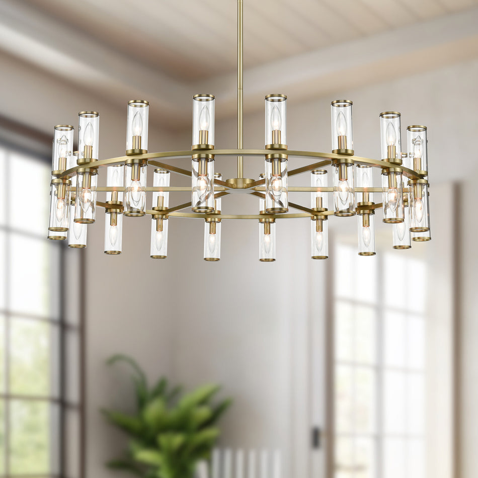 Revolve Clear Glass/Natural Brass 36 Lights Chandeliers by ALORA
