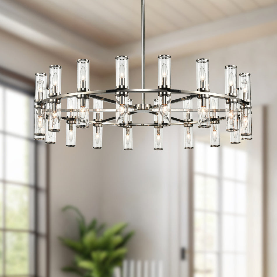 Revolve Clear Glass/Polished Nickel 36 Lights Chandeliers by ALORA