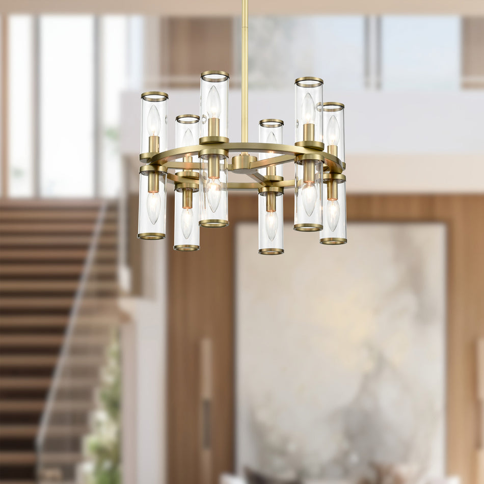 Revolve Clear Glass/Natural Brass 12 Lights Chandeliers by ALORA