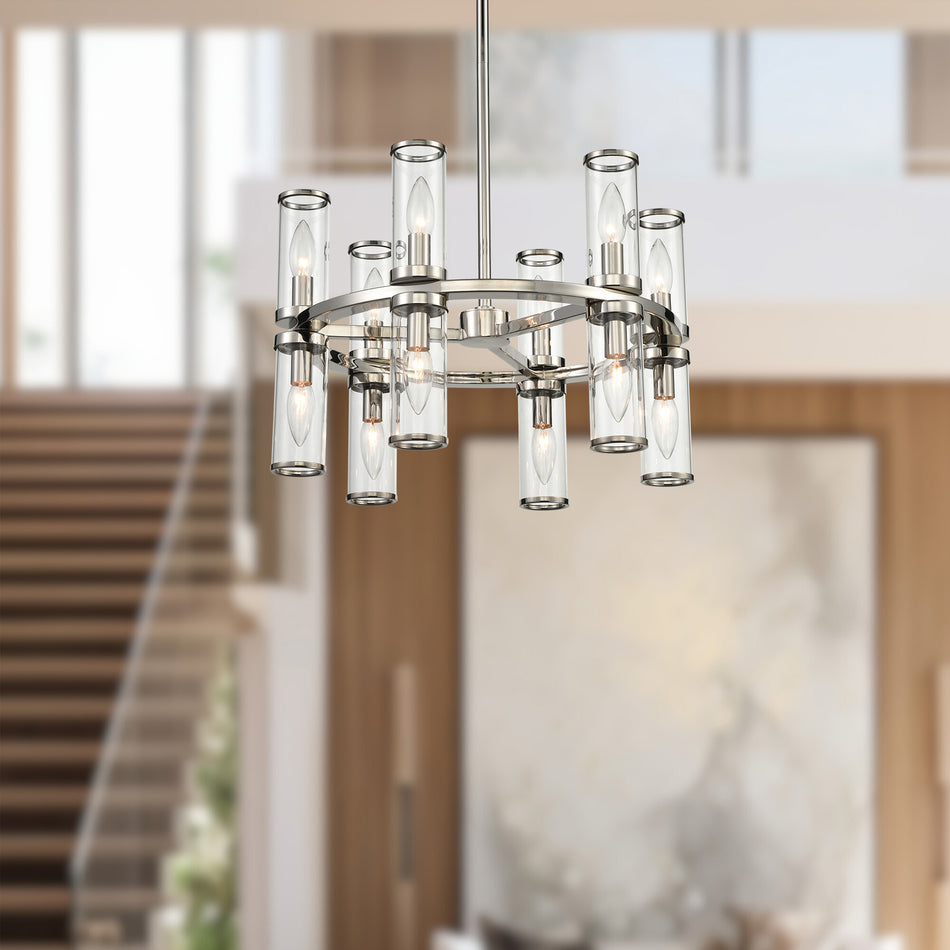 Revolve Clear Glass/Polished Nickel 12 Lights Chandeliers by ALORA