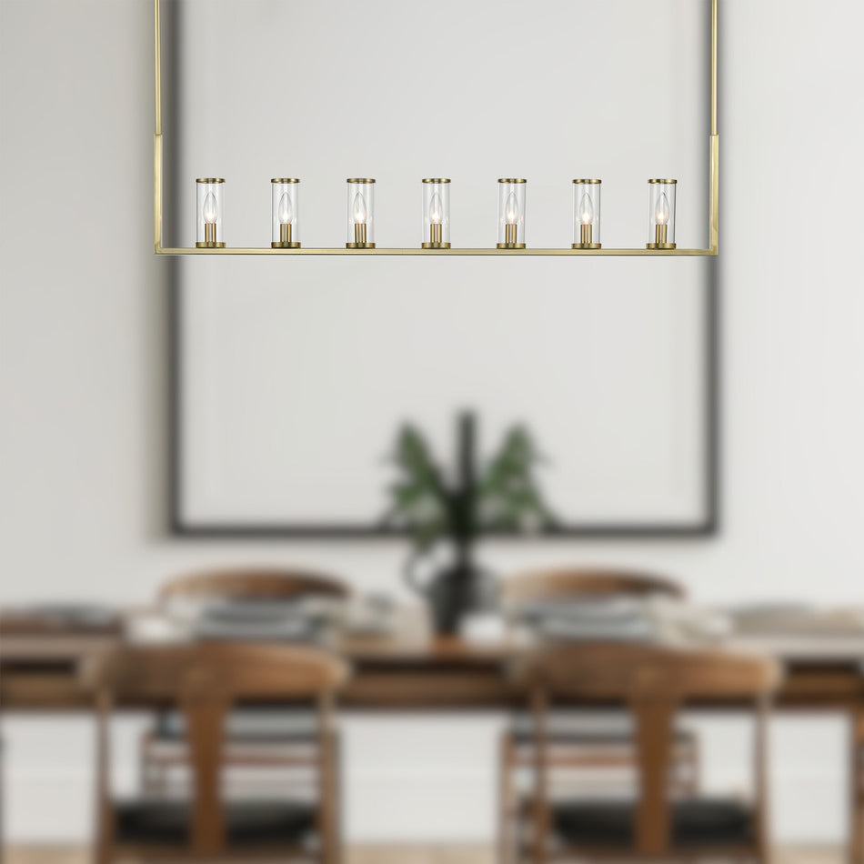 Revolve Clear Glass/Natural Brass 7 Lights Linear Pendant by ALORA