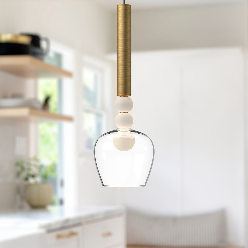 Rise 6-in Brushed Gold/Clear LED Pendant by KUZCO